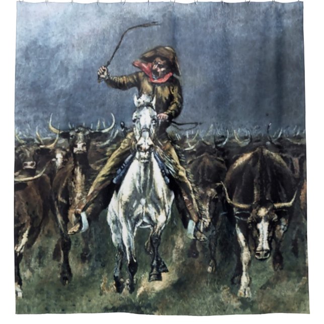 Caught in a Stampede Western Art by Frederic Remin Shower Curtain (Front)