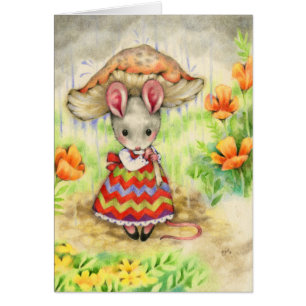 Caught in the Rain - Cute Mouse Art Card
