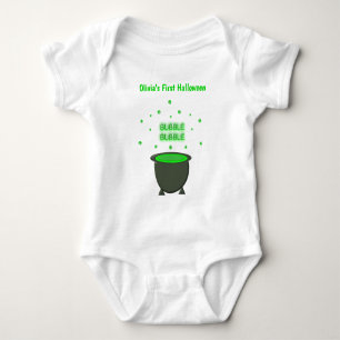 Cauldron and Bubbling Green Brew Halloween Baby Bodysuit