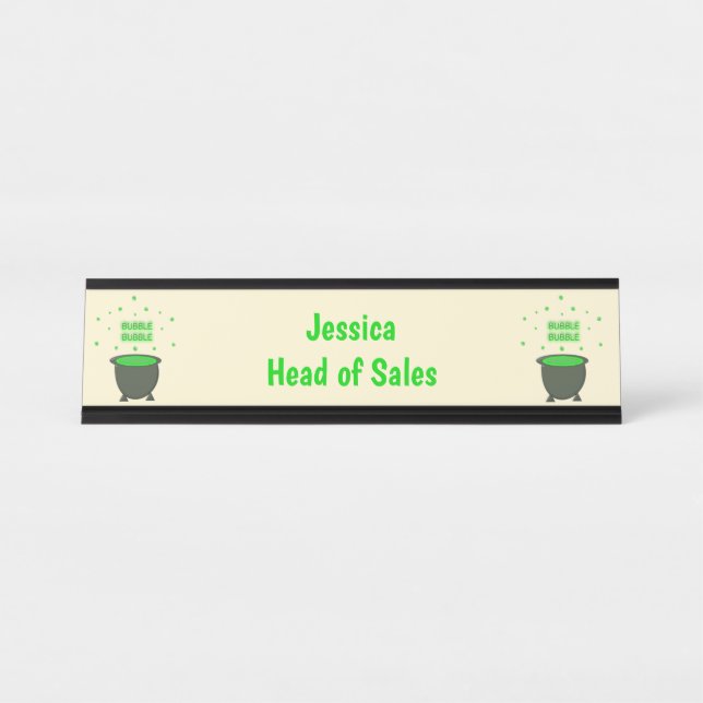 Cauldron and Bubbling Green Brew Halloween Custom Desk Name Plate (Front)