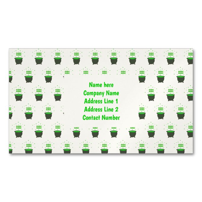Cauldron and Bubbling Green Brew Halloween Custom Magnetic Business Card (Front)