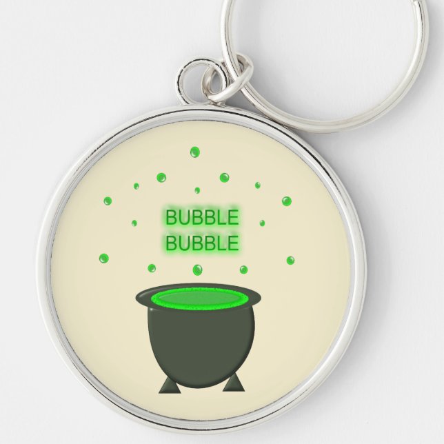 Cauldron and Bubbling Green Brew Halloween Key Ring (Front)