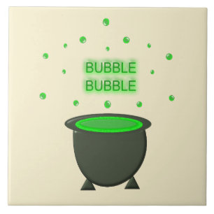 Cauldron and Bubbling Green Brew Halloween Tile