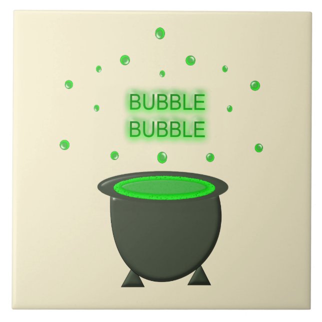 Cauldron and Bubbling Green Brew Halloween Tile (Front)