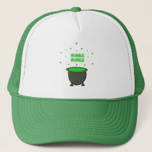 Cauldron and Bubbling Green Brew Halloween Trucker Hat