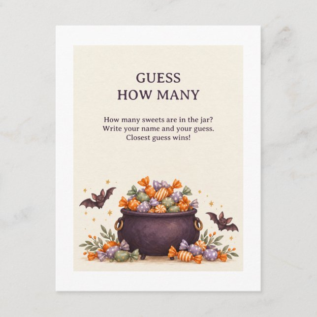 Cauldron Count Halloween Candy Guessing Game Card (Front)