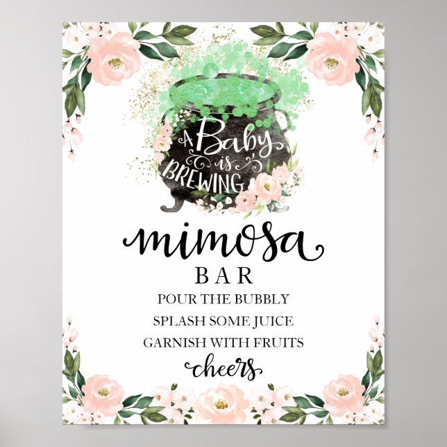 Cauldron Halloween Baby Shower Mimosa Bar Sign (Front)