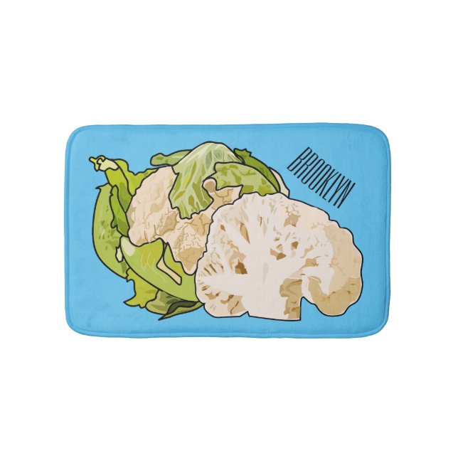 Cauliflower cartoon illustration bath mat (Front)