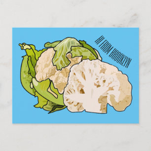 Cauliflower cartoon illustration postcard