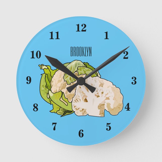 Cauliflower cartoon illustration round clock (Front)
