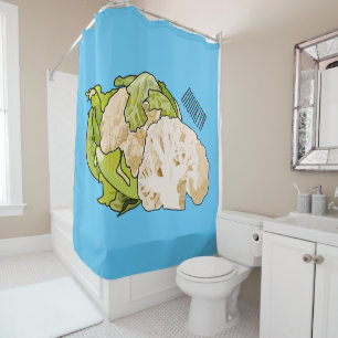 Cauliflower cartoon illustration shower curtain