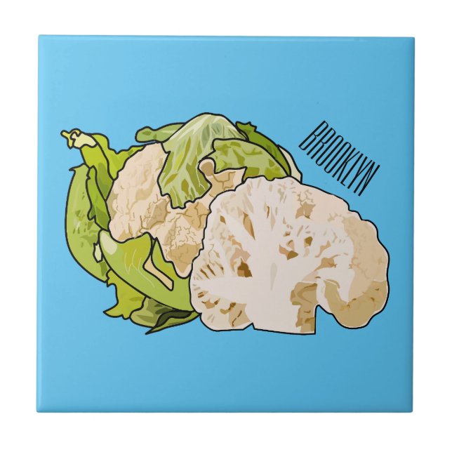 Cauliflower cartoon illustration tile (Front)