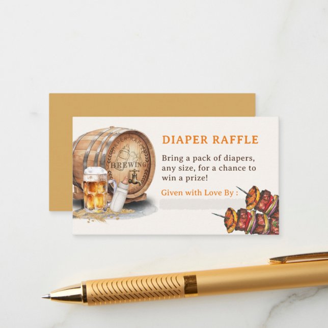 Causal BBQ Beer Diaper Raffle Enclosure Card (Front/Back In Situ)