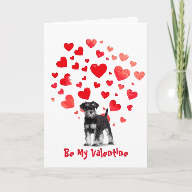 Cause I Woof Love You Min Schnauser Dog Valentine Holiday Card (Front)