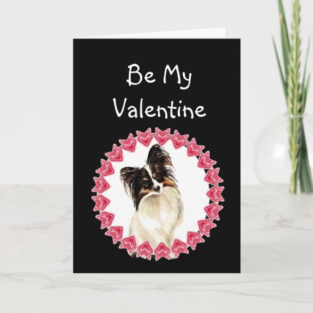 Cause I Woof Love You Papillon Valentine Holiday Card (Front)