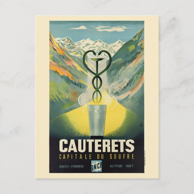 Cauterets France Vintage Poster Postcard (Front)