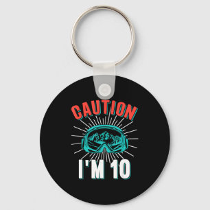 Caution 10 skiing 10th birthday snowboard 10 yo key ring