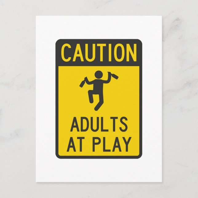 Caution Adults at Play Postcard (Front)