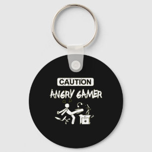 Caution Angry Gamer Computer Funny Video Game Gift Key Ring