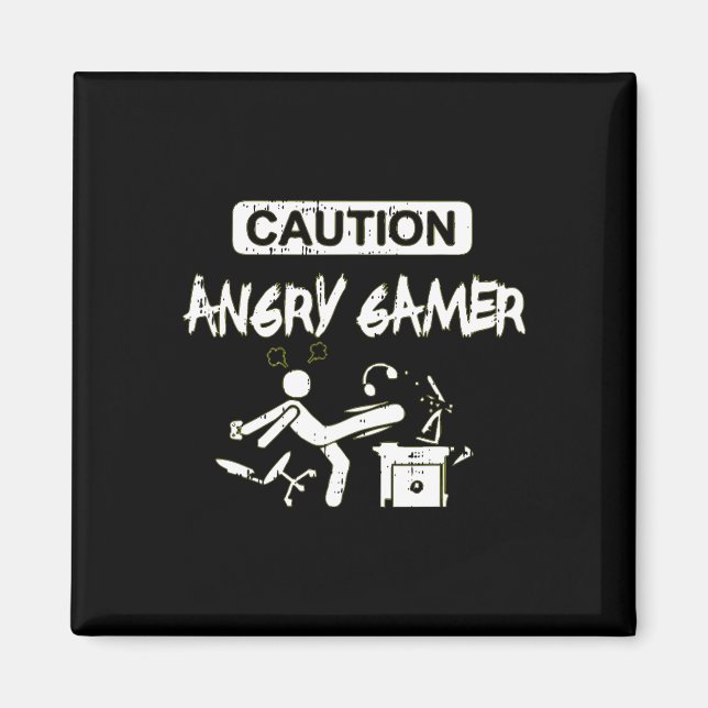 Caution Angry Gamer Computer Funny Video Game Gift Magnet (Front)