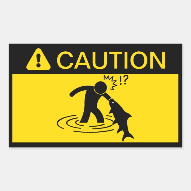 Caution: Attacking Fish Rectangular Sticker (Front)