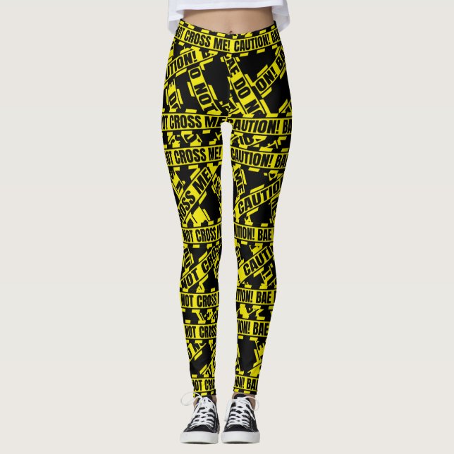 Caution Bae Don't Cross Me Tape design leggings (Front)