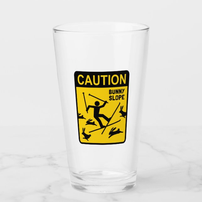 Caution Bunny Slope Funny Ski Sign | Skiing Humour Glass (Front)