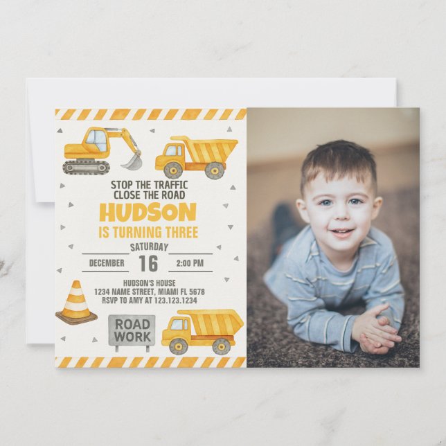Caution! Construction Birthday Invitation (Front)