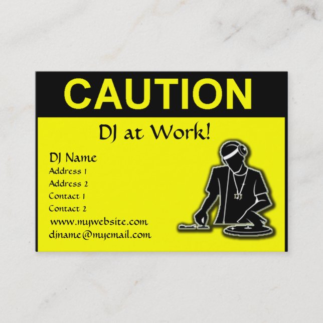 Caution - DJ at Work Business Card (Front)