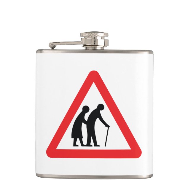 CAUTION Elderly People - UK Traffic Sign Hip Flask (Front)