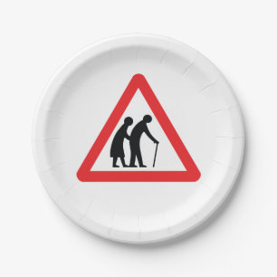 CAUTION Elderly People - UK Traffic Sign Paper Plate