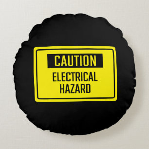 Caution Electrical Hazard Sign Round Cushion