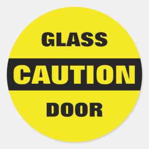Caution Glass Door Classic Round Sticker