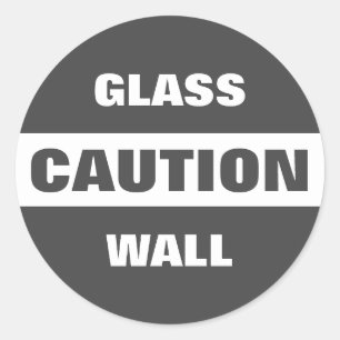 Caution Glass Wall Classic Round Sticker Grey