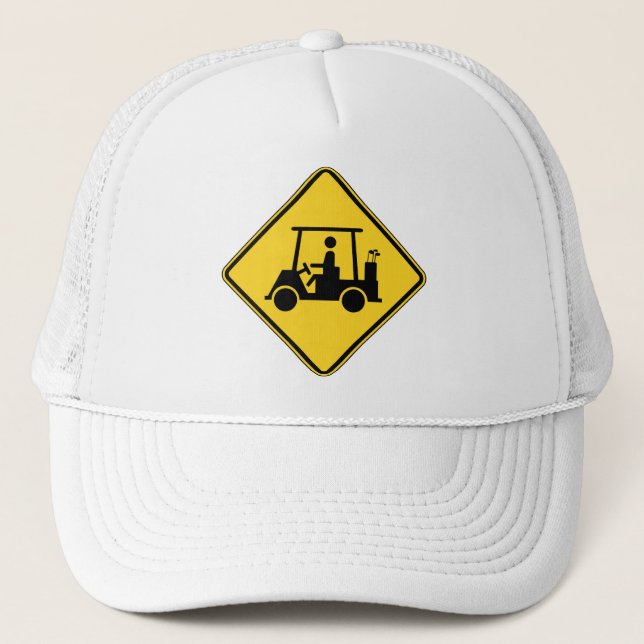 Caution Golf Cart Sign Trucker Hat (Front)