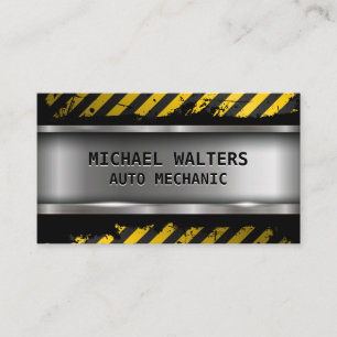 Caution Grunge Metallic Steel Brushed Business Card