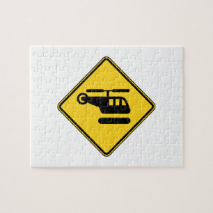 Caution Helicopter Sign Jigsaw Puzzle