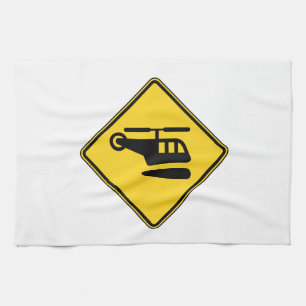 Caution Helicopter Sign Tea Towel