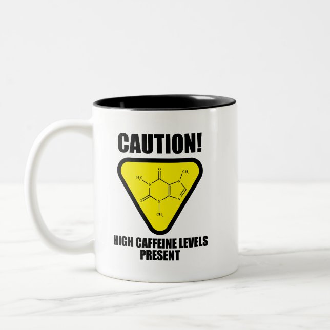 Caution! High Caffeine Levels Present Two-Tone Coffee Mug (Left)