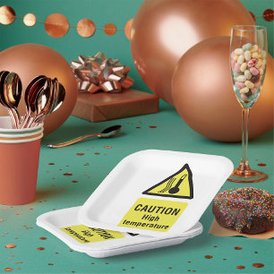 Caution High Temperature Sign Paper Plate