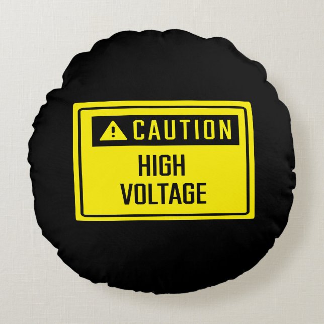 Caution High Voltage Sign Round Cushion (Front)
