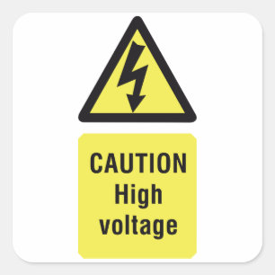 Caution High Voltage Square Sticker