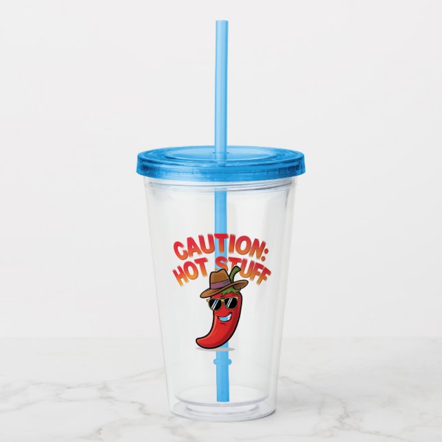 Caution: Hot Stuff Design - Fun Chili Pepper Acrylic Tumbler (Front)