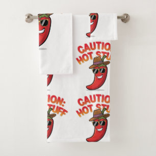 Caution: Hot Stuff Design - Fun Chili Pepper Bath Towel Set