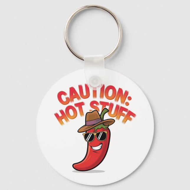 Caution: Hot Stuff Design - Fun Chili Pepper Key Ring (Front)