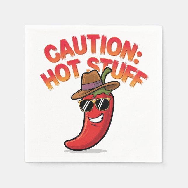 Caution: Hot Stuff Design - Fun Chili Pepper Napkin (Front)
