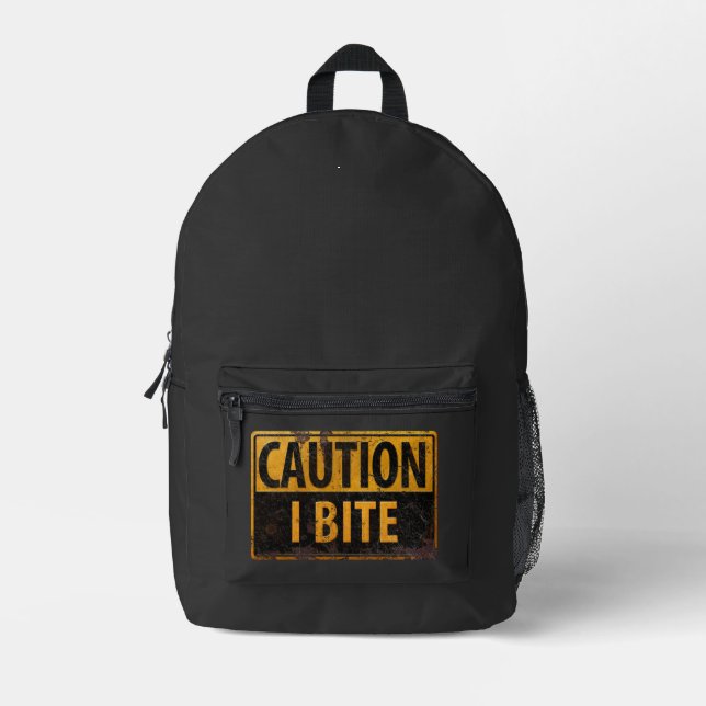 CAUTION - I BITE  rusty metal danger warning sign Printed Backpack (Front)