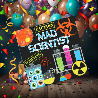 Caution Mad Scientist Birthday Party Invitation