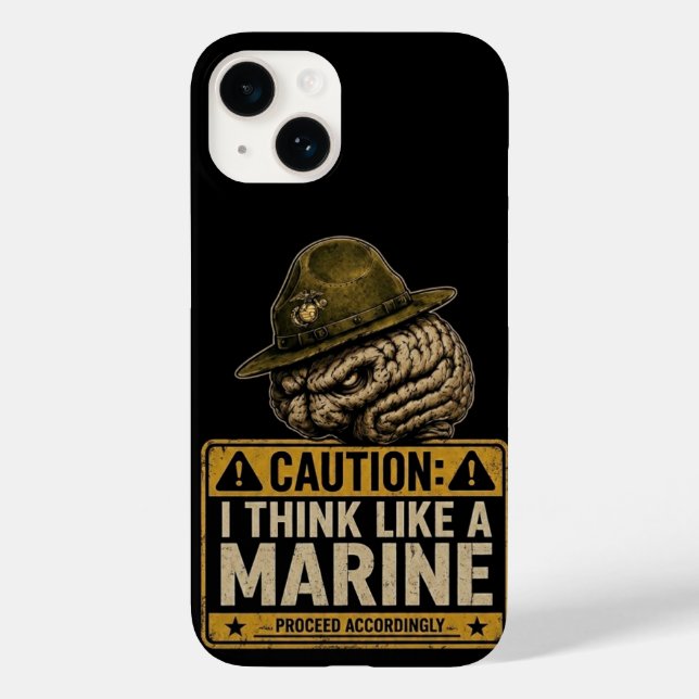 Caution Marine Mindset Brain iPhone 14 Case (Back)
