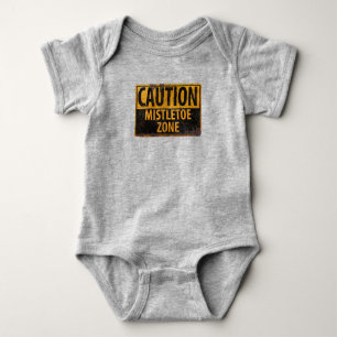 Caution Mistletoe Zone Christmas Kiss Danger Sign Baby Bodysuit